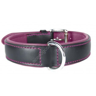 Ace Comfy LEATHER DOG COLLAR Padded And lined with soft Lamb's Leather (Purple Lining).